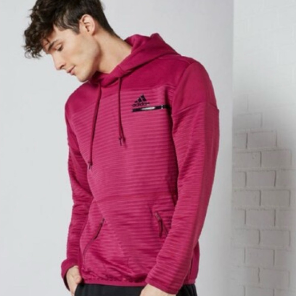 Adidas men’s large Striped Hoodie berry color